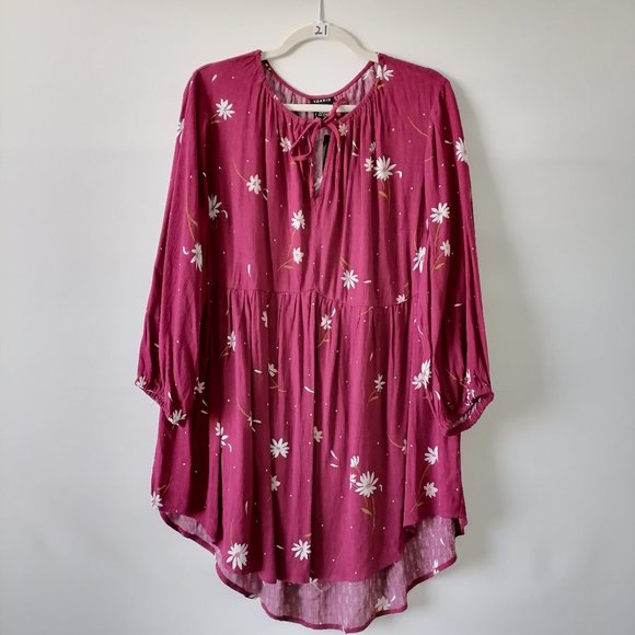Torrid Womens Burgundy Daisy Print Tie Neck Babydoll Popover Blouse Size 2X - Picture 1 of 6